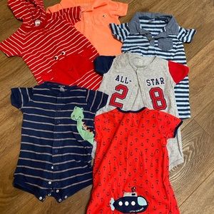 Lot of 6 Carter’s Boys Rompers Onesies 18 months